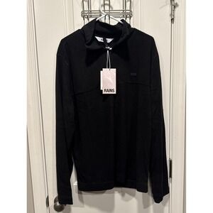 NWT RAINS Addis Fleece Half-Zip Black Pullover Sweater Mens Sz L 22000